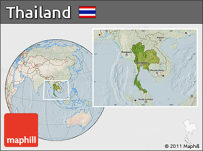Satellite Location Map of Thailand, lighten
