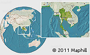 Satellite Location Map of Thailand, lighten, land only