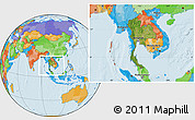 Satellite Location Map of Thailand, political outside
