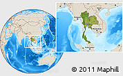 Satellite Location Map of Thailand, shaded relief outside