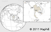 Shaded Relief Location Map of Thailand, blank outside