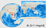 Shaded Relief Location Map of Thailand, within the entire continent