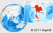 Shaded Relief Location Map of Thailand, highlighted continent