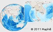 Shaded Relief Location Map of Thailand, lighten, land only