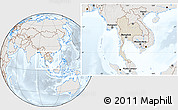 Shaded Relief Location Map of Thailand, lighten, semi-desaturated