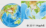 Shaded Relief Location Map of Thailand, physical outside