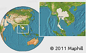 Shaded Relief Location Map of Thailand, satellite outside