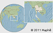 Shaded Relief Location Map of Thailand, savanna style outside, hill shading