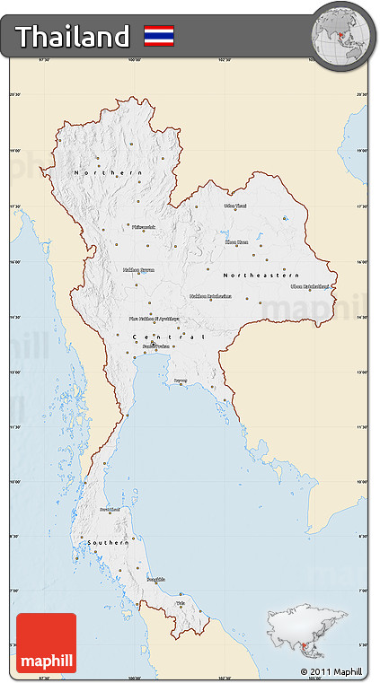 Classic Style Map of Thailand, single color outside