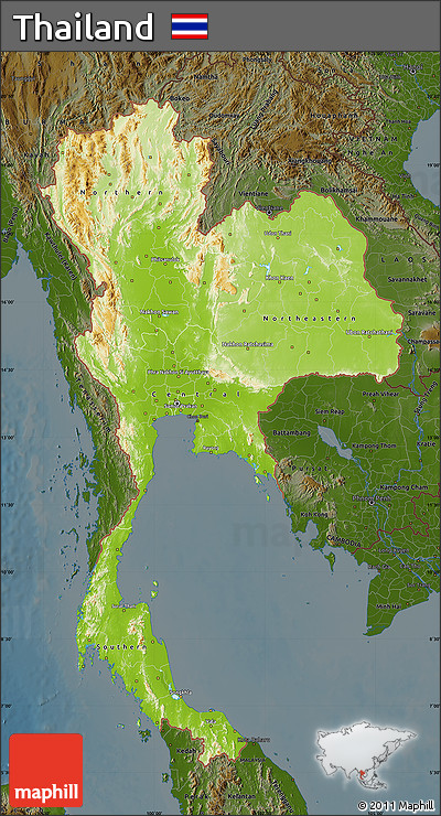 Physical Map of Thailand, darken