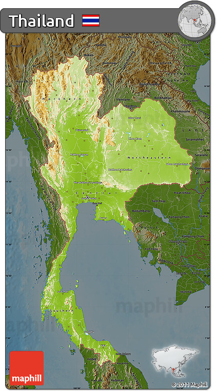 Physical Map of Thailand, darken