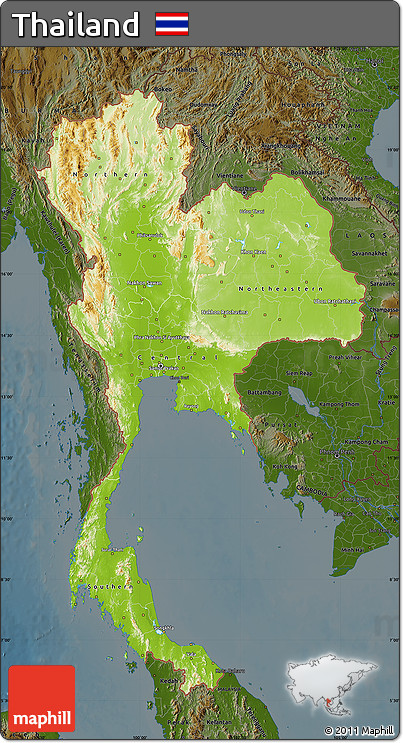 Physical Map of Thailand, darken