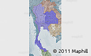 Political Shades Map of Thailand, semi-desaturated