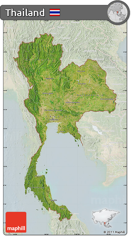 Satellite Map of Thailand, lighten