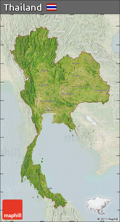 Satellite Map of Thailand, lighten