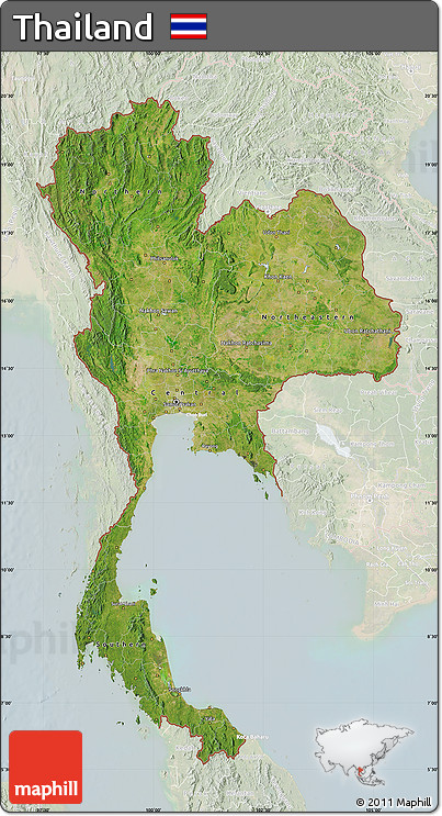 Satellite Map of Thailand, lighten