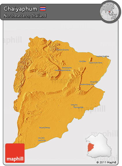 Political 3D Map of Chaiyaphum, single color outside