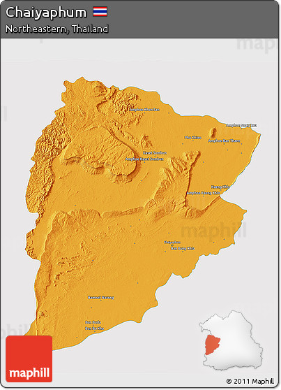 Political 3D Map of Chaiyaphum, single color outside