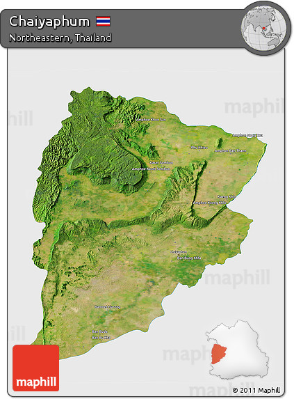 Satellite 3D Map of Chaiyaphum, single color outside