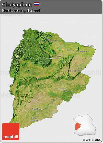 Satellite 3D Map of Chaiyaphum, single color outside