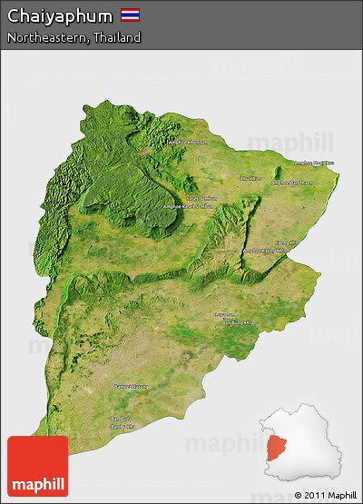 Satellite 3D Map of Chaiyaphum, single color outside