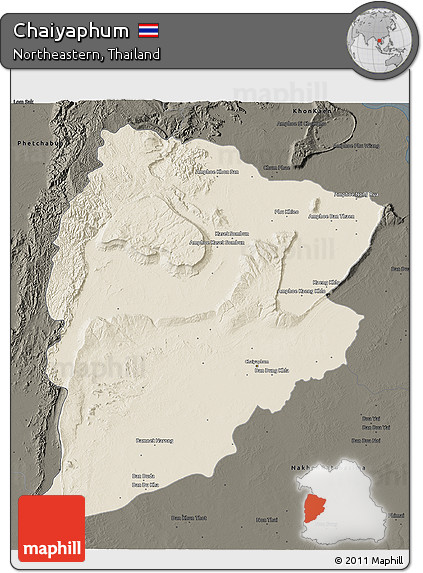 Shaded Relief 3D Map of Chaiyaphum, darken