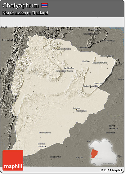 Shaded Relief 3D Map of Chaiyaphum, darken