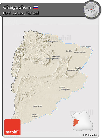 Shaded Relief 3D Map of Chaiyaphum, single color outside