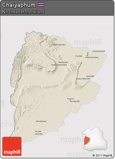 Shaded Relief 3D Map of Chaiyaphum, single color outside