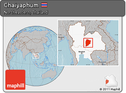 Gray Location Map of Chaiyaphum, highlighted country, hill shading