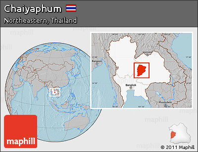Gray Location Map of Chaiyaphum, highlighted country, hill shading