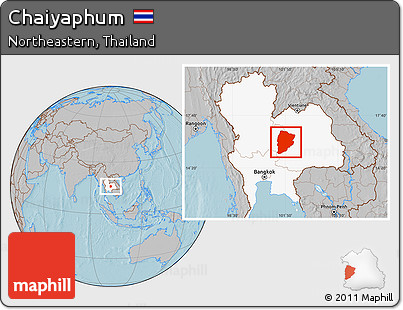 Gray Location Map of Chaiyaphum, highlighted country, hill shading