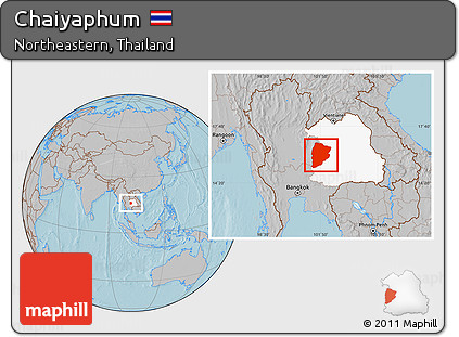 Gray Location Map of Chaiyaphum, highlighted parent region, hill shading