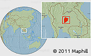 Savanna Style Location Map of Chaiyaphum, hill shading