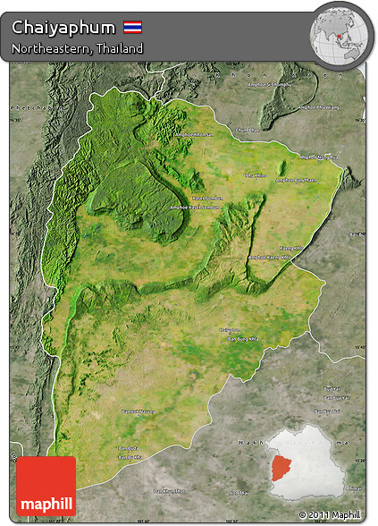 Satellite Map of Chaiyaphum, semi-desaturated