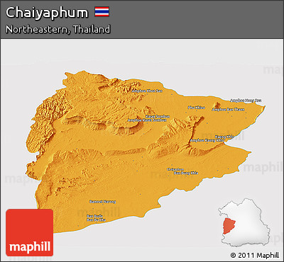 Political Panoramic Map of Chaiyaphum, single color outside