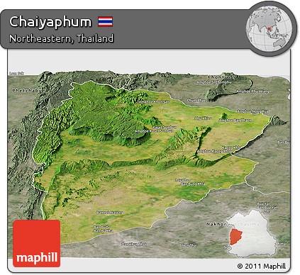 Satellite Panoramic Map of Chaiyaphum, semi-desaturated