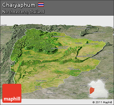 Satellite Panoramic Map of Chaiyaphum, semi-desaturated