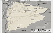 Shaded Relief Panoramic Map of Chaiyaphum, darken, semi-desaturated