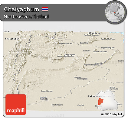 Shaded Relief Panoramic Map of Chaiyaphum