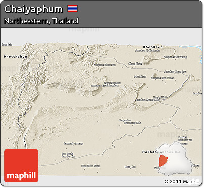 Shaded Relief Panoramic Map of Chaiyaphum