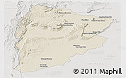 Shaded Relief Panoramic Map of Chaiyaphum, lighten, semi-desaturated
