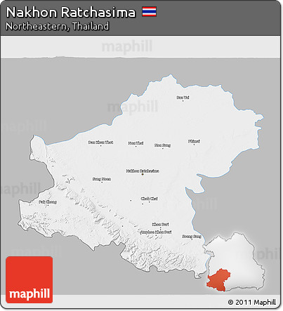 Gray 3D Map of Nakhon Ratchasima, single color outside