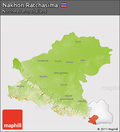Physical 3D Map of Nakhon Ratchasima, cropped outside