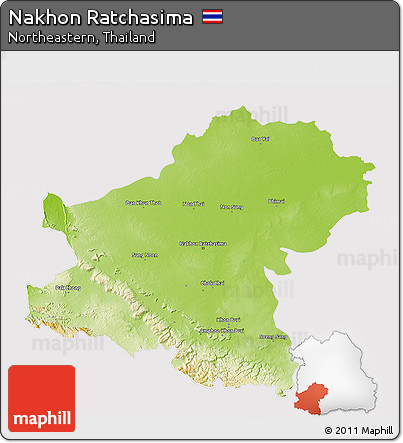 Physical 3D Map of Nakhon Ratchasima, cropped outside