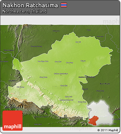 Physical 3D Map of Nakhon Ratchasima, darken
