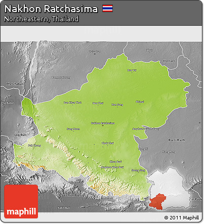 Physical 3D Map of Nakhon Ratchasima, desaturated