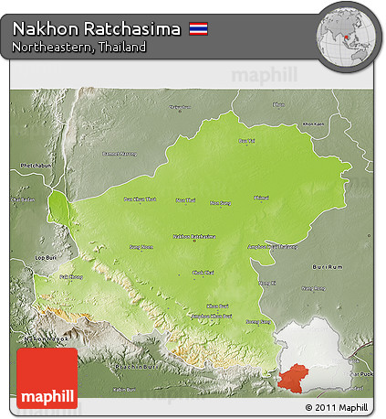 Physical 3D Map of Nakhon Ratchasima, semi-desaturated