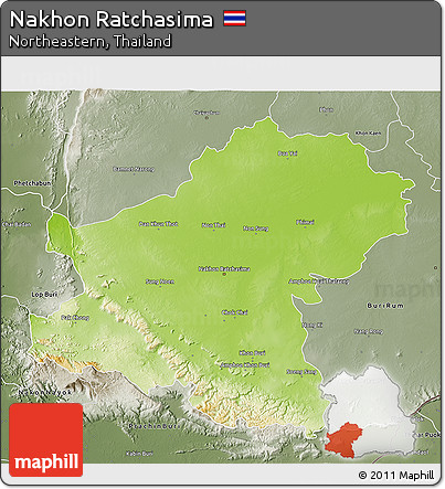 Physical 3D Map of Nakhon Ratchasima, semi-desaturated