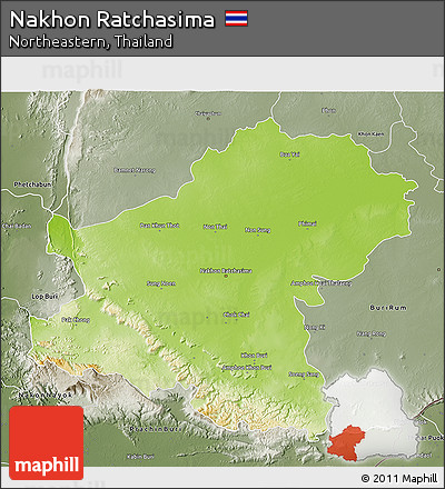 Physical 3D Map of Nakhon Ratchasima, semi-desaturated